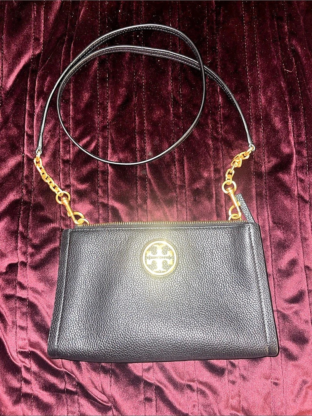 Tory Burch Perry Bombé Double-Zip Crossbody Black Bag